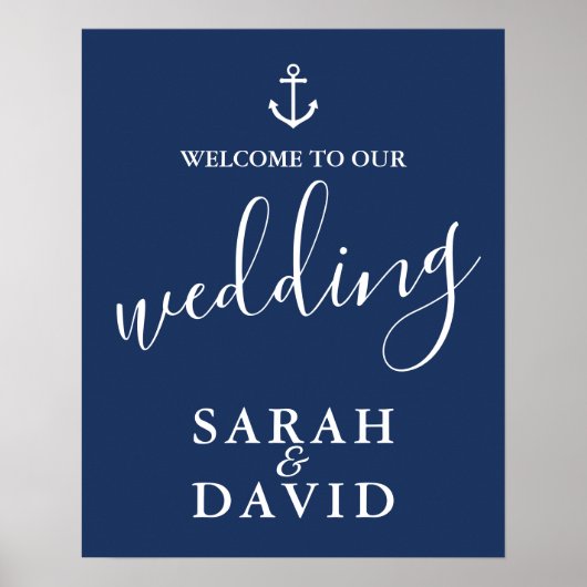 Nautical Navy Blue Anchor Wedding Welcome Sign Poster (Voorkant)