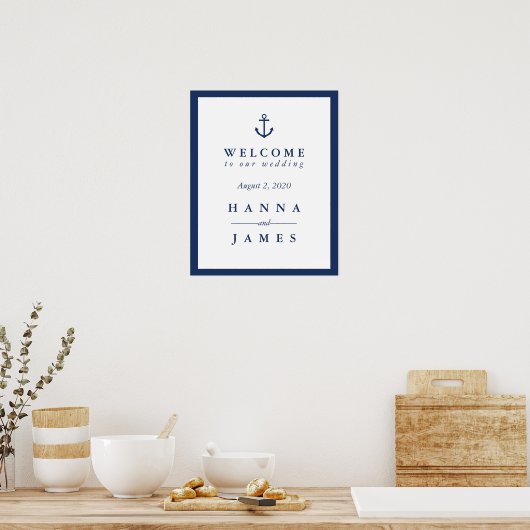 Nautical Navy Blue Anchor Wedding Welcome Sign Poster (Keuken)