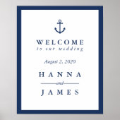Nautical Navy Blue Anchor Wedding Welcome Sign Poster (Voorkant)