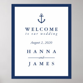 Nautical Navy Blue Anchor Wedding Welcome Sign Poster