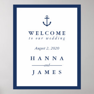 Nautical Navy Blue Anchor Wedding Welcome Sign Poster