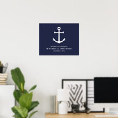 Nautical Navy Blue Anchor Wedding Welcome Sign Poster (Thuiskantoor)