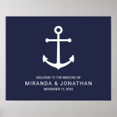 Nautical Navy Blue Anchor Wedding Welcome Sign Poster (Voorkant)