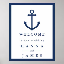 Nautical Navy Blue Anchor Wedding Welcome Sign Poster