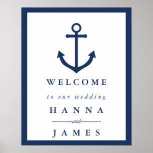 Nautical Navy Blue Anchor Wedding Welcome Sign Poster