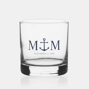 Nautical Navy Blue Anchor Wedding Whisky Glas