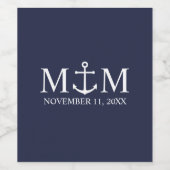 Nautical Navy Blue Anchor Wedding Wijn Etiket (Enkel label)
