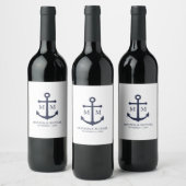 Nautical Navy Blue Anchor Wedding Wijn Etiket (Flessen)