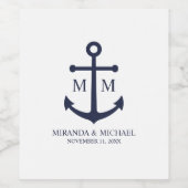 Nautical Navy Blue Anchor Wedding Wijn Etiket (Enkel label)