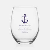 Nautical Navy Blue Anchor Wedding Wijnglas Zonder Voet (Voorkant)
