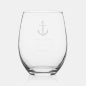 Nautical Navy Blue Anchor Wedding Wijnglas Zonder Voet (Achterkant)