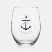 Nautical Navy Blue Anchor Wedding Wijnglas Zonder Voet (Voorkant)