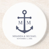 Nautical Navy Blue Anchor Wedding Zandsteen Onderzetter (Voorkant)