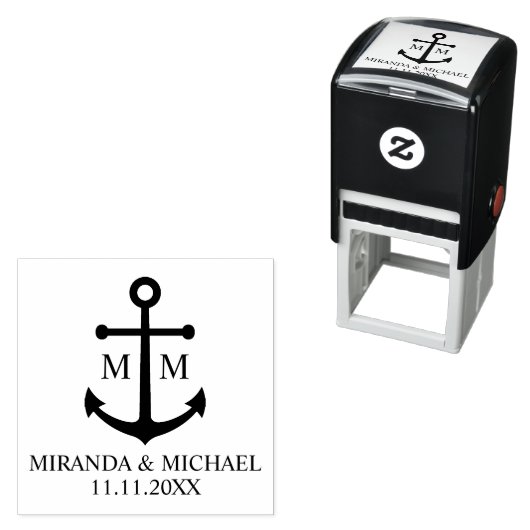 Nautical Navy Blue Anchor Wedding Zelfinktende Stempel (In situ)