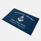 Nautical Navy Blue Anchor Welcome Aboard Name Deurmat (Schuin)