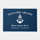 Nautical Navy Blue Anchor Welcome Aboard Name Deurmat (Voorkant)