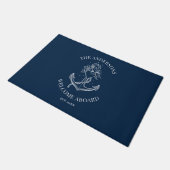 Nautical Navy Blue Anchor Welcome Aboard Name Deurmat (Schuin)