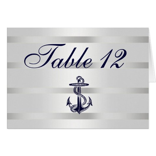 Nautical Navy Blue Anchor White BG Table Number (Voorkant Horizontaal)