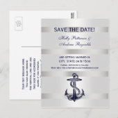 Nautical Navy Blue Anchor White BG V Save the Date Aankondigingskaart (Voorkant / Achterkant)