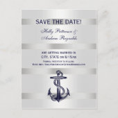 Nautical Navy Blue Anchor White BG V Save the Date Aankondigingskaart (Voorkant)