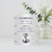 Nautical Navy Blue Anchor White BG V Save the Date Aankondigingskaart (Staand voorkant)