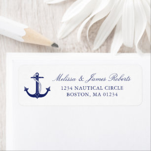 Nautical Navy Blue Anchor White Return Address Etiket