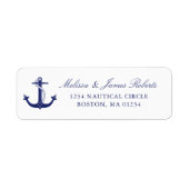 Nautical Navy Blue Anchor White Return Address Etiket (Voorkant)