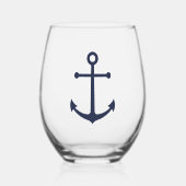Nautical Navy Blue Anchor Wijnglas Zonder Voet (Voorkant)