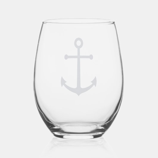 Nautical Navy Blue Anchor Wijnglas Zonder Voet (Achterkant)