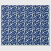 Nautical Navy Blue Anchors Sailboat Wrapping Paper Cadeaupapier (Vlak)