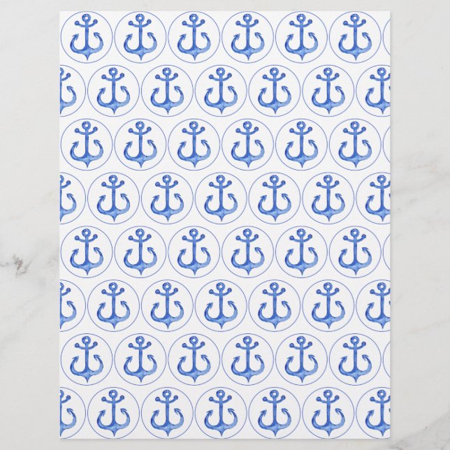 Nautical Navy Blue Anchors Scrapbook Paper (Voorkant)