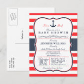 Nautical Navy Blue and Red Baby shower Invitation Uitnodiging Briefkaart (Voorkant / Achterkant)