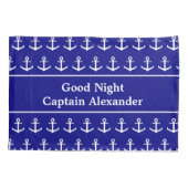 Nautical Navy Blue and White Anchors and Name Kussensloop (Achterkant)