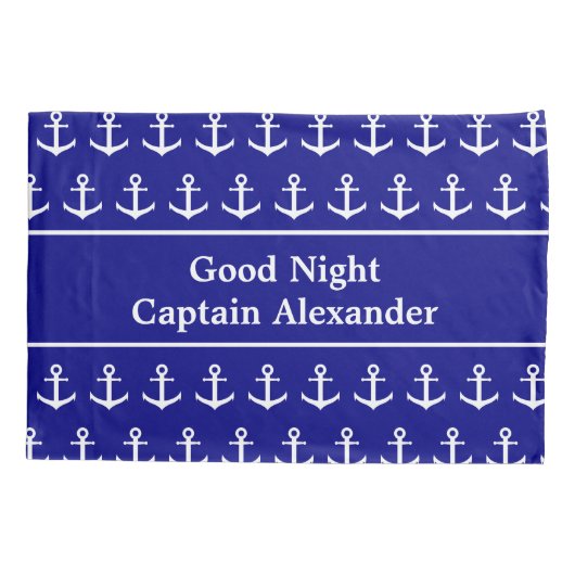 Nautical Navy Blue and White Anchors and Name Kussensloop (Achterkant)