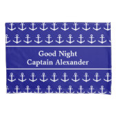 Nautical Navy Blue and White Anchors and Name Kussensloop (Voorkant)