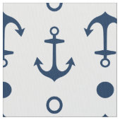 Nautical Navy Blue and White Anchors Pattern Stof (Close Up)