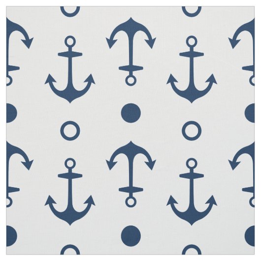 Nautical Navy Blue and White Anchors Pattern Stof (Swatch)
