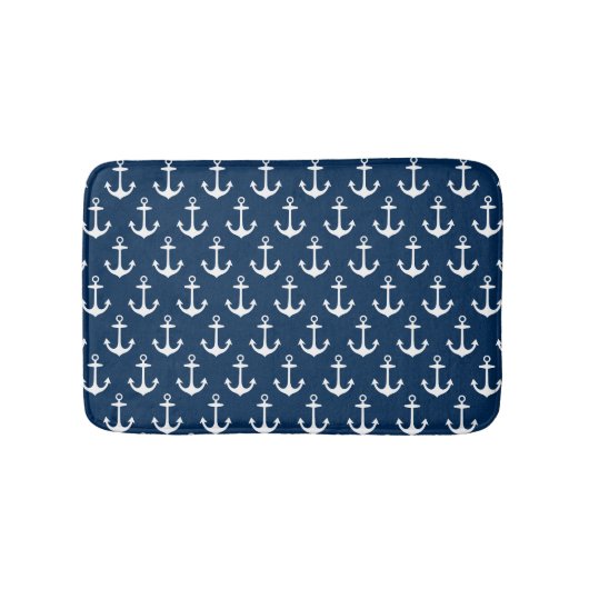 Nautical Navy Blue and White Boat Anchor Pattern Badmat (Voorkant)