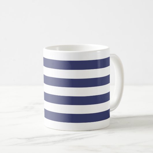 Nautical Navy Blue and White Stripes Koffiemok (Voorkant rechts)