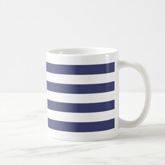 Nautical Navy Blue and White Stripes Koffiemok (Rechts)
