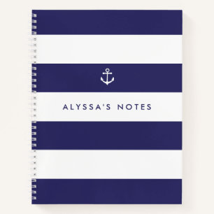 Nautical Navy Blue and White Stripes Notitieboek