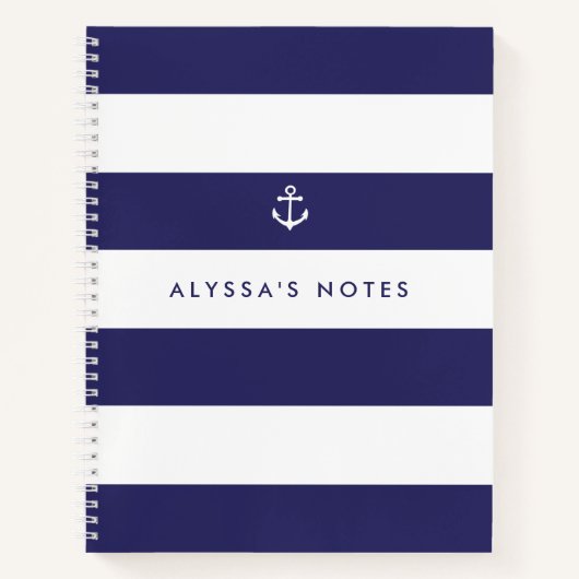 Nautical Navy Blue and White Stripes Notitieboek (Voorkant)