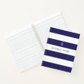 Nautical Navy Blue and White Stripes Notitieboek (Binnen)