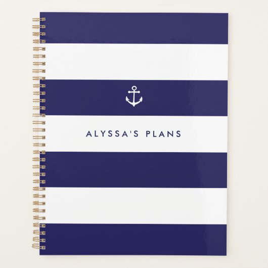 Nautical Navy Blue and White Stripes Planner (Voorkant)