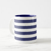 Nautical Navy Blue and White Stripes Tweekleurige Koffiemok (Voorkant links)