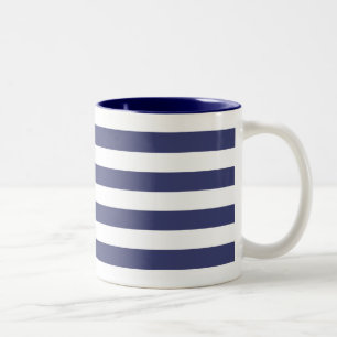 Nautical Navy Blue and White Stripes Tweekleurige Koffiemok