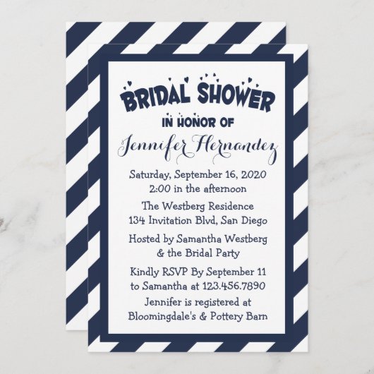 Nautical Navy Blue and White Stripes Vrijgezellenf Kaart (Voorkant / Achterkant)