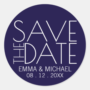 Nautical Navy Blue and White Wedding Save the Date Ronde Sticker