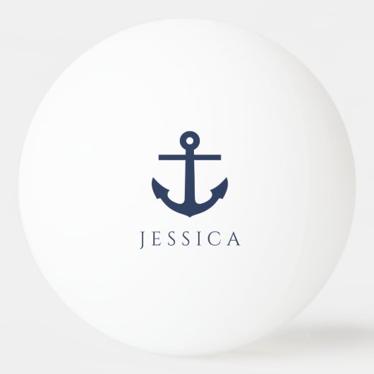 Nautical Navy Blue Anker Aangepaste naam Pingpongbal (Voorkant)