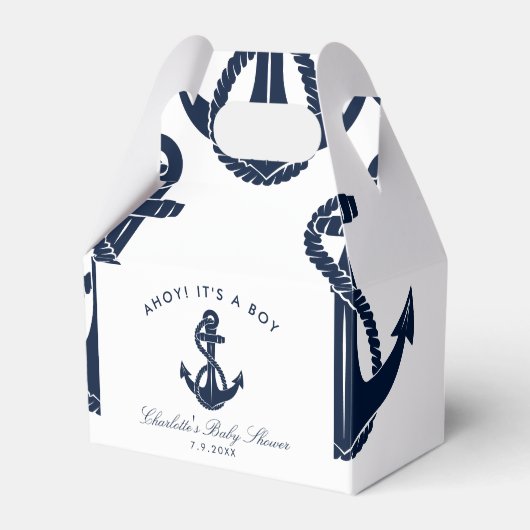 Nautical Navy Blue Anker Baby shower Bedankdoosjes (Voorkant Zijde)